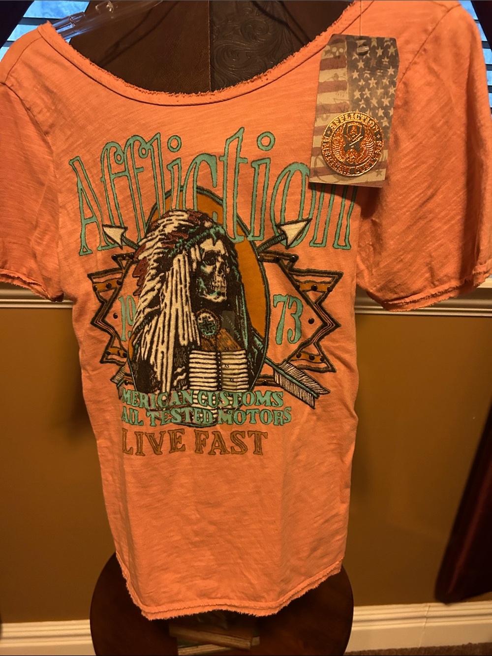 Affliction Coral Short-Sleeve Graphic Tee with Teal & Black Print